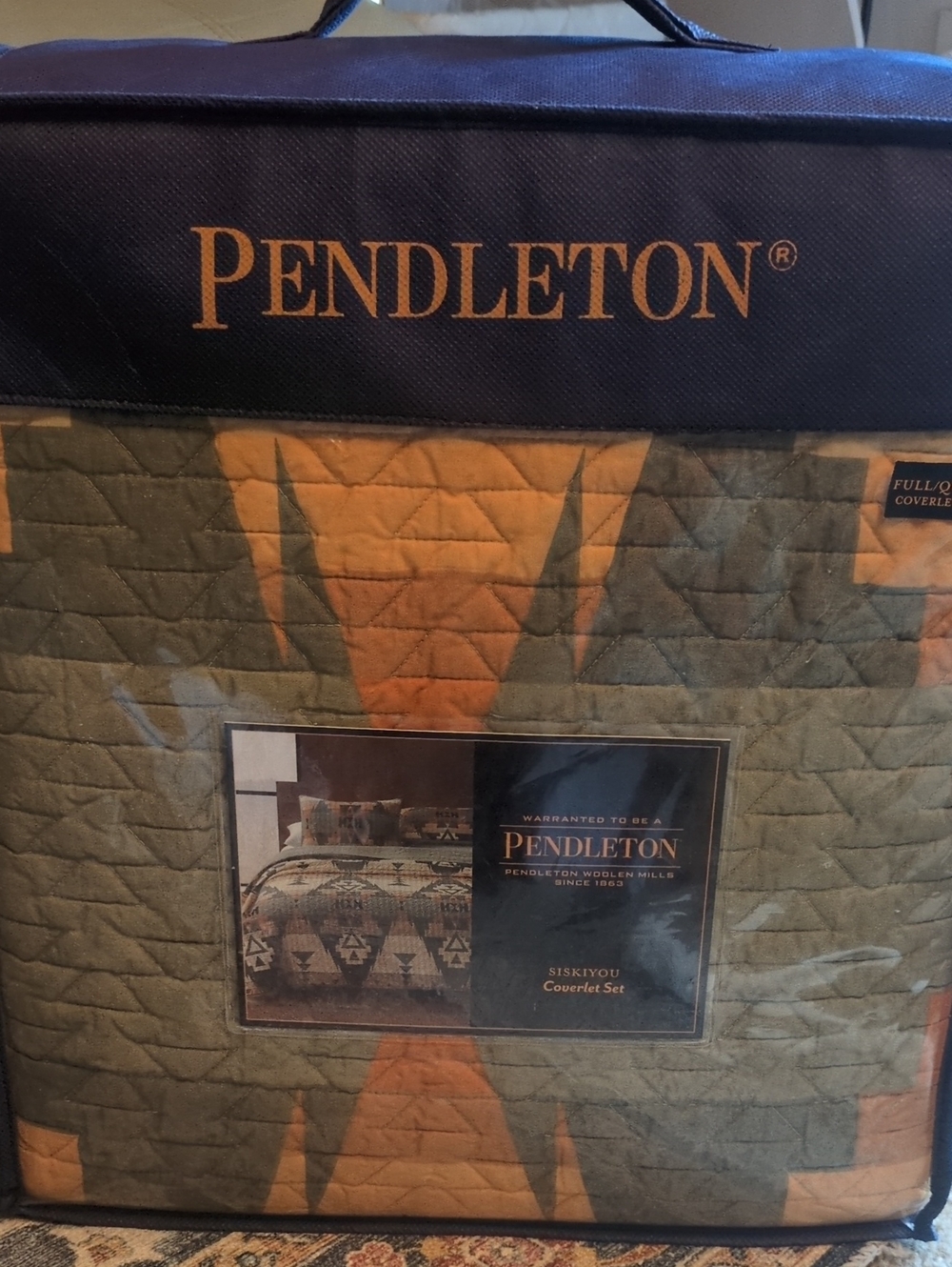 Pendleton Green and Orange Siskiyou Coverlet Set - Southwestern Pattern